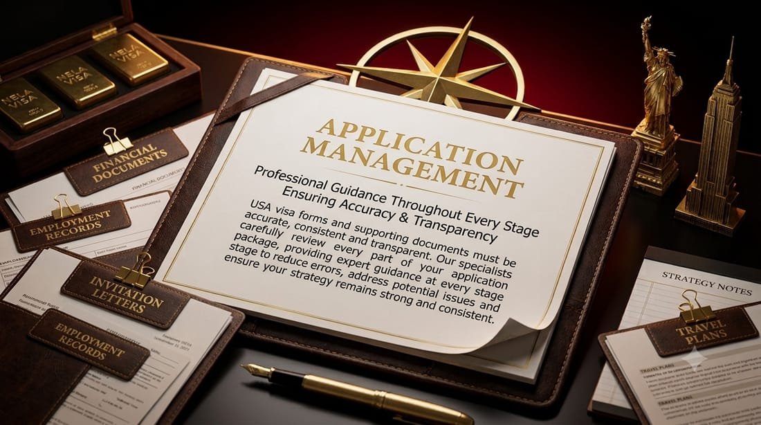 USA visa document preparation — financial records and application file organization